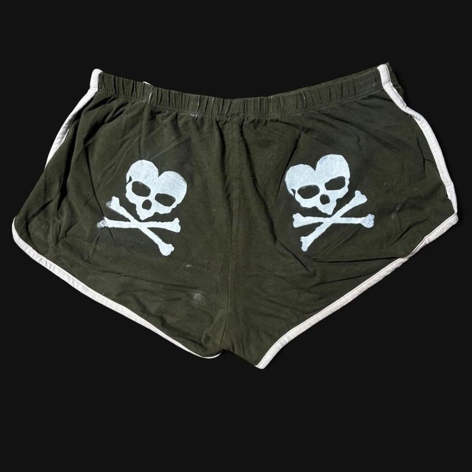 green skull x cross bones dolphin shorts