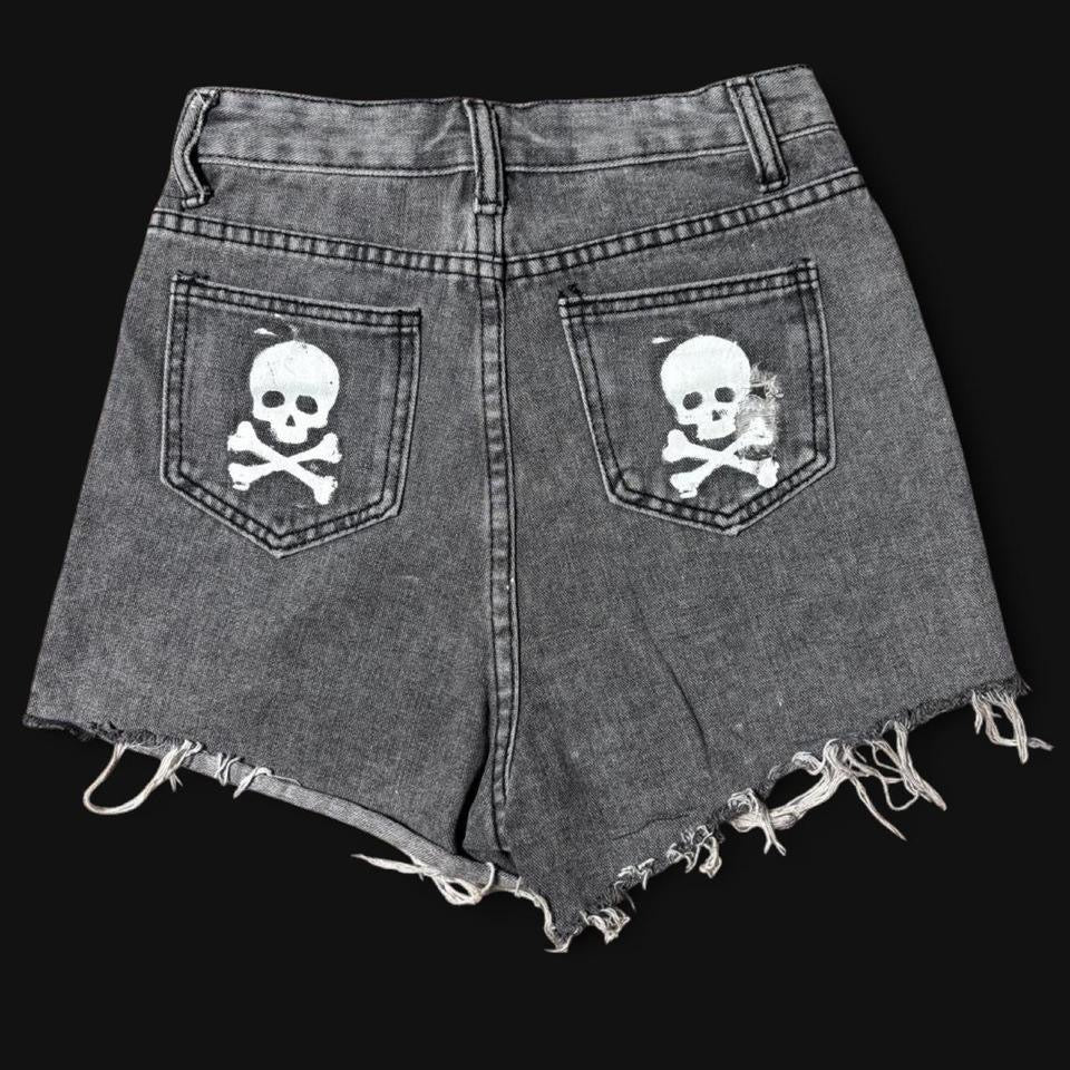 denim skulls x cheetah print shorts