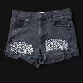 denim skull x cheetah print shorts