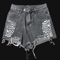 denim skulls x cheetah print shorts