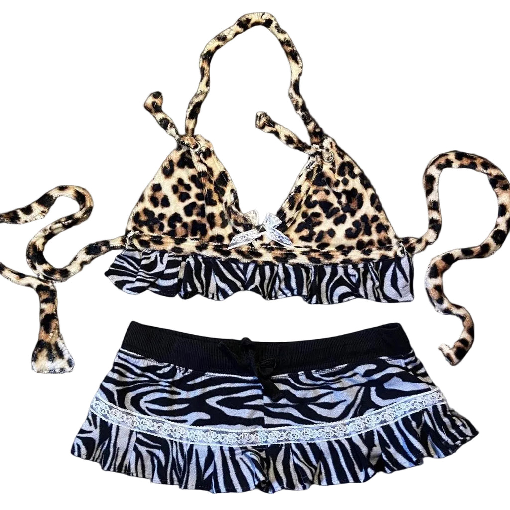 Animal Print Bra and Skirt Set