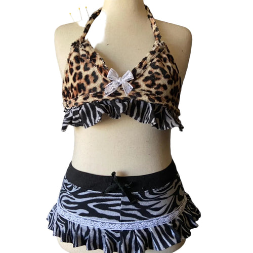 Animal Print Bra and Skirt Set