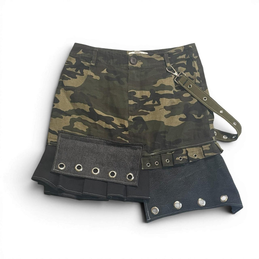 camo denim distressed punk skirt