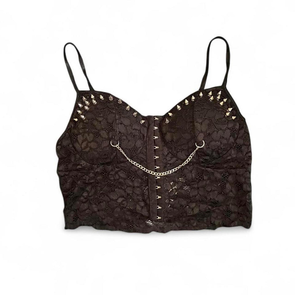 Black Raven Spiked Chain Lace Top