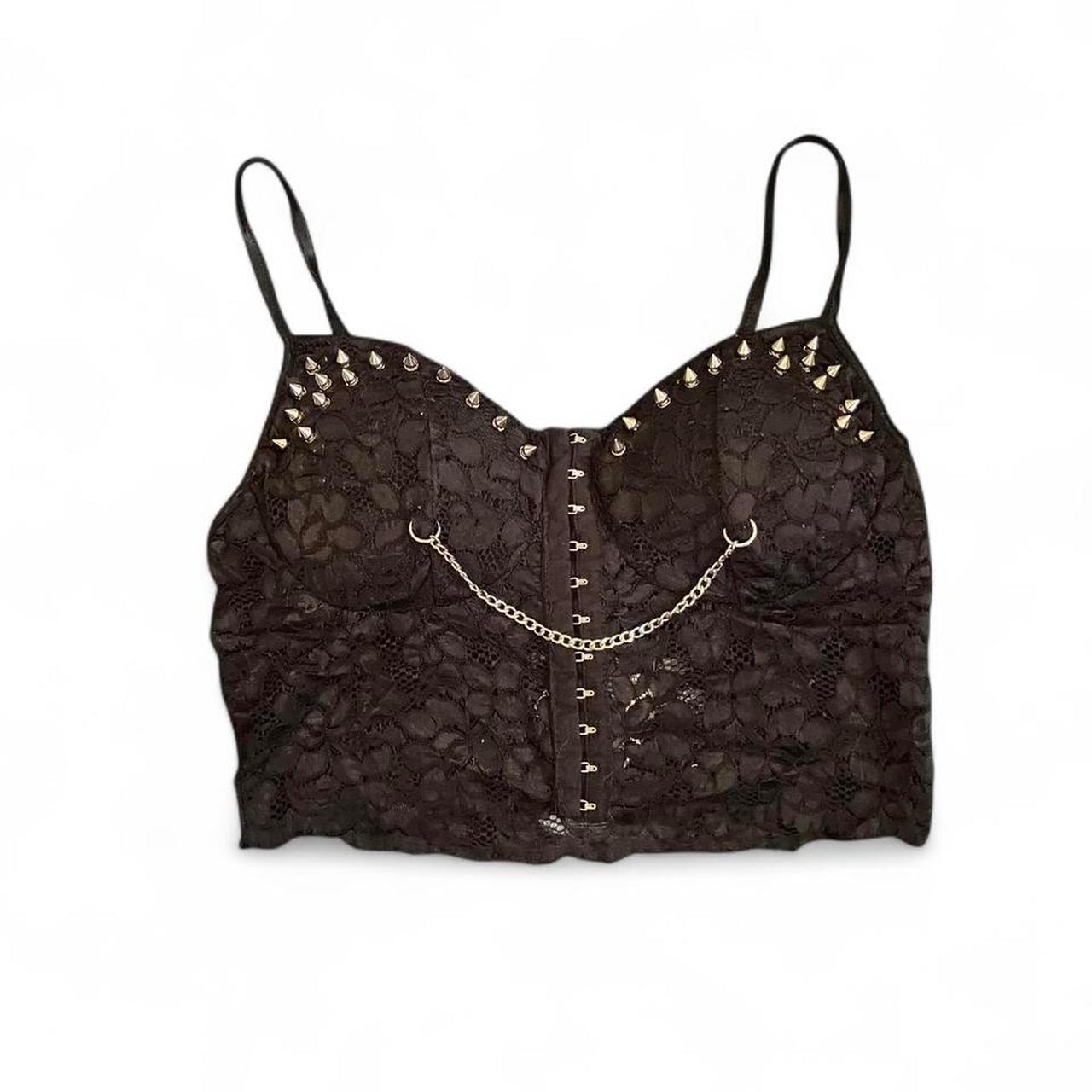 Black Raven Spiked Chain Lace Top
